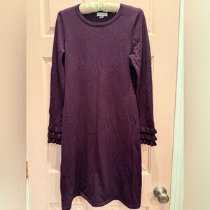 💜Calvin Klein Purple Long Sleeve Sweater Dress with Ruffle Cuffs size medium EUC